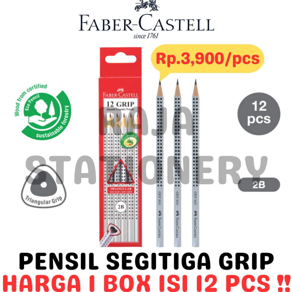 

KODE T7D9 FABER CASTELL TRIANGULAR PENCIL 2B PENSIL KAYU FABER SEGITIGA GRIP 21 12PCS