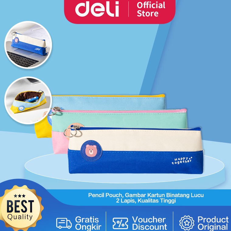 

KODE T4K9 Deli Pencil Pouch Tempat Pensil Kain 2 CM Gambar Kartun Kucing Anjing Beruang 2 Lapis EH98