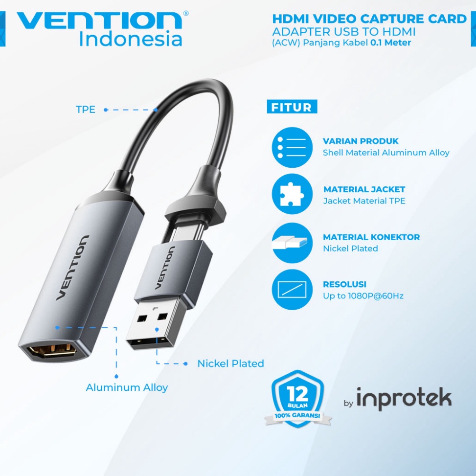 Model Baru Vention HDMI Video Capture Card USB to HDMI Game Capture for Streaming