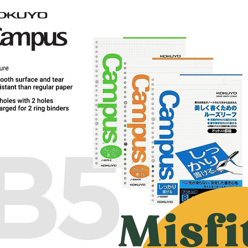 

HJ6 KOKUYO Campus Paper Loose Leaf Refill B5 Isi ulang Binder 5 1