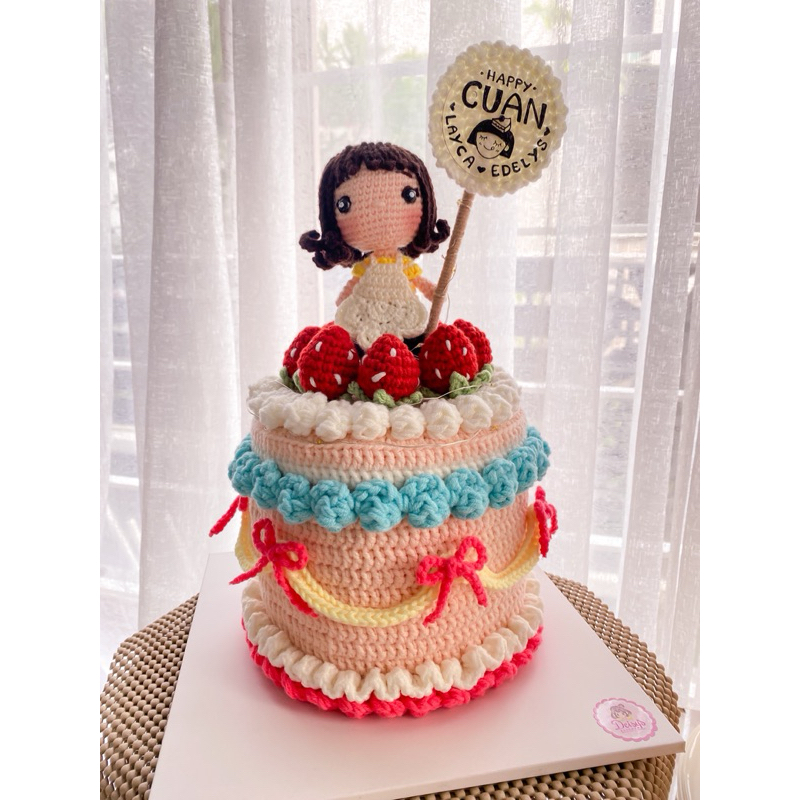 

cake crochet roti rajutan kue tart kerajinan tangan hampers handmade kue everlasting cake dummy