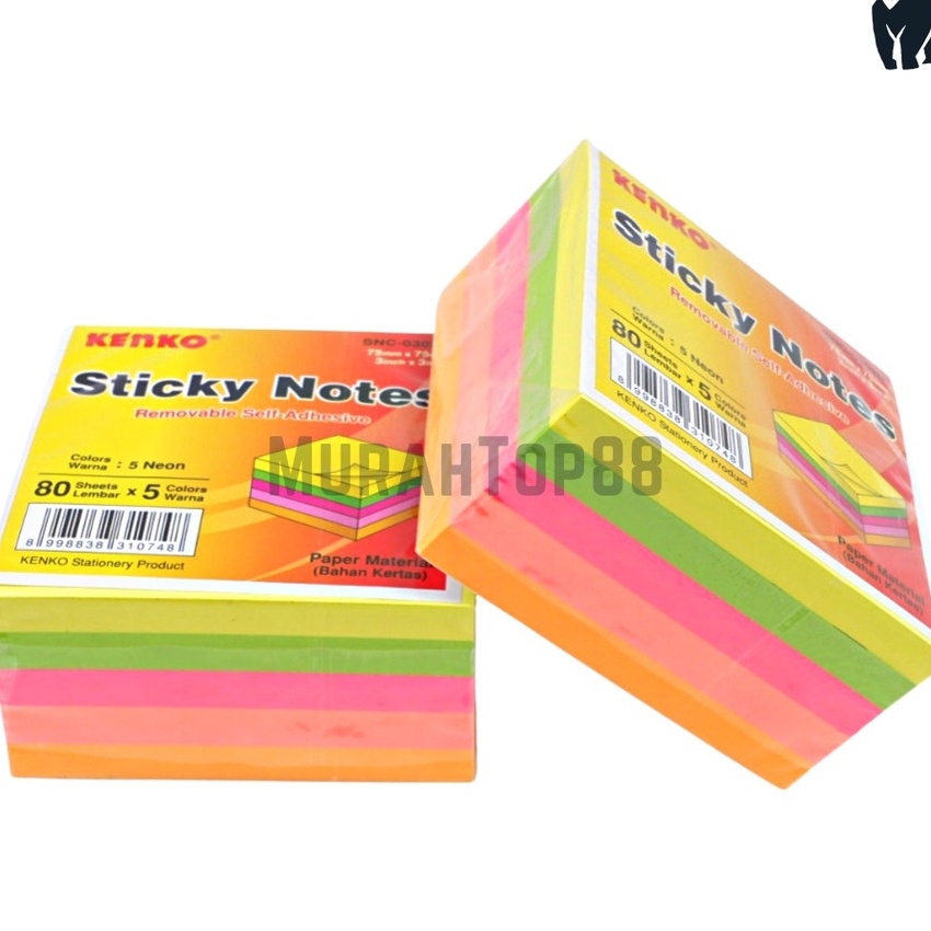 

HJ6 Sticky Notes Kenko SNC33N 75 x 75 mm Kes Memo Tempel 5 Warna Warni Neon Colors Stick Note Cube