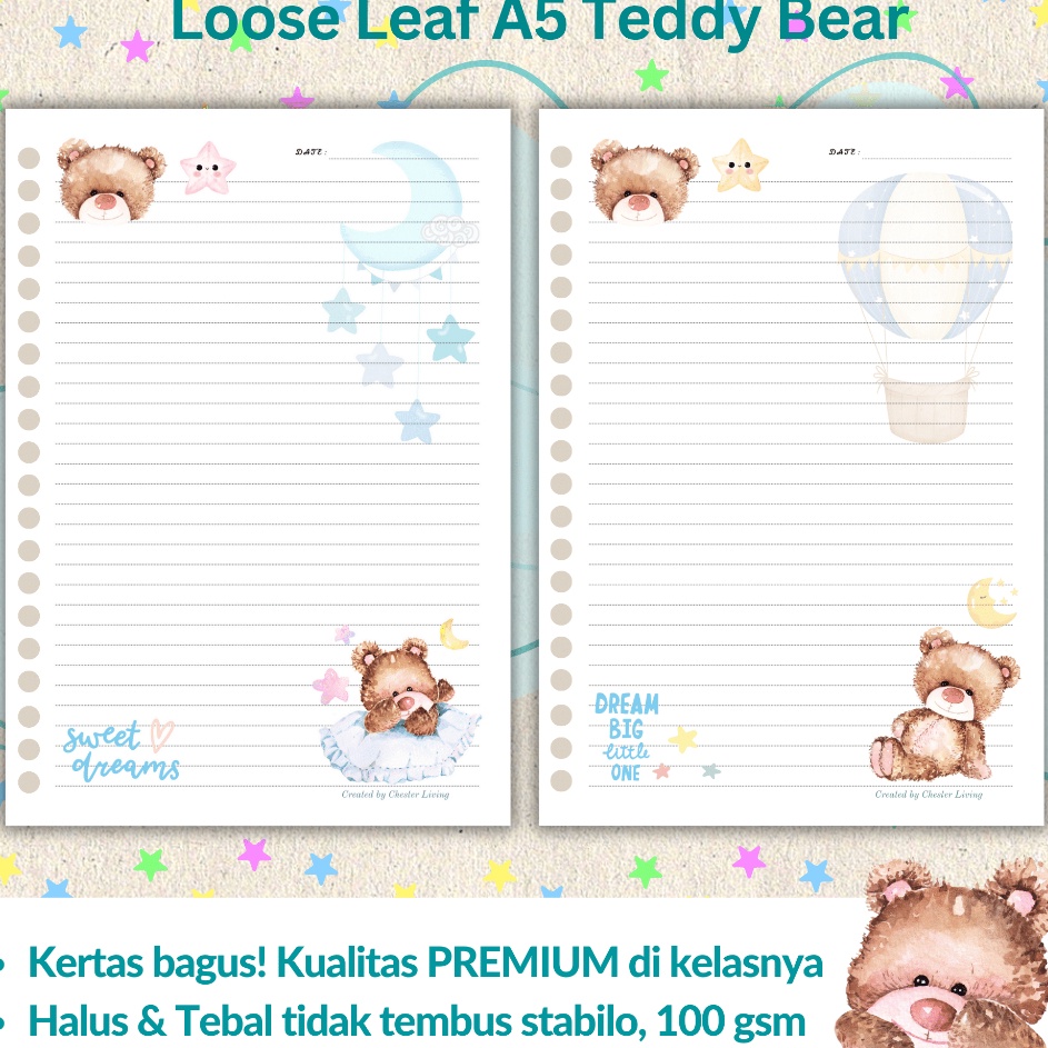 

Sale TEDDY BEAR Boneka Beruang Loose leaf Isi Kes File binder A5B5 Tebal Refill Map Binder Grid Dotted Blank Garis Kotak Titik Polos Color Warna Lucu CHESTER LIVING