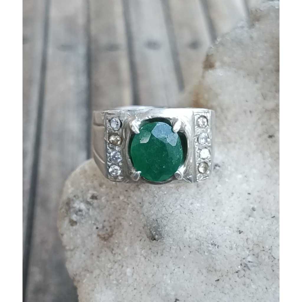Natural Zamrud Kristal Ring Perak 925 Handmade
