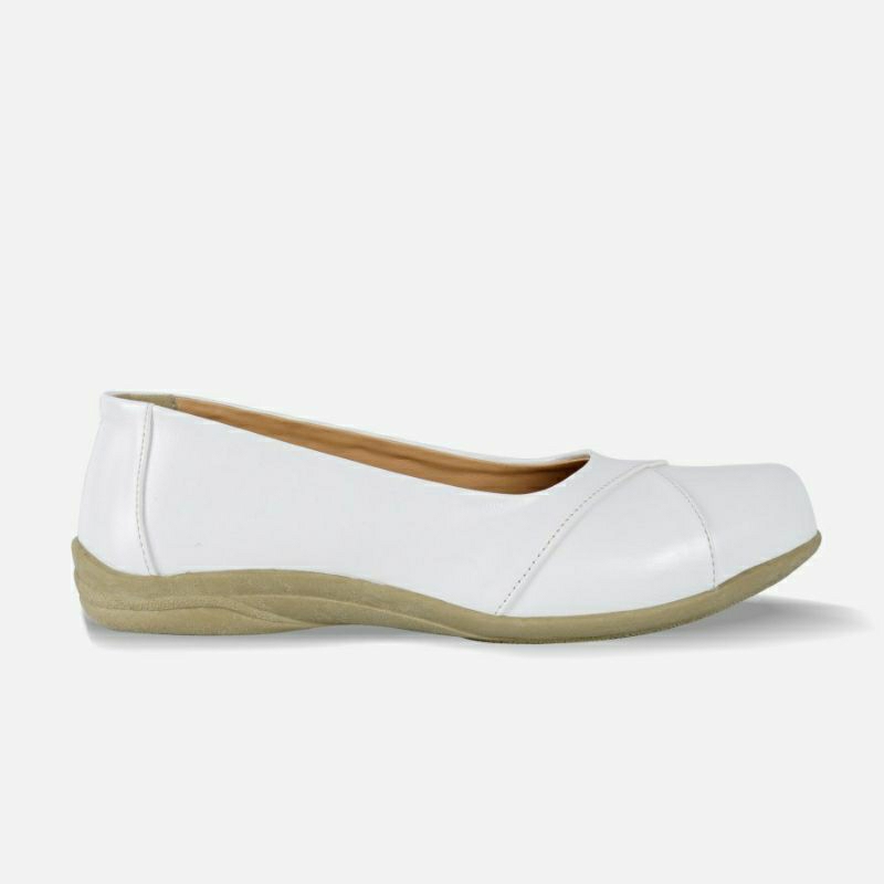 Sepatu Wanita Kerja FlatShoes Pantofel Perawat Warna Putih
