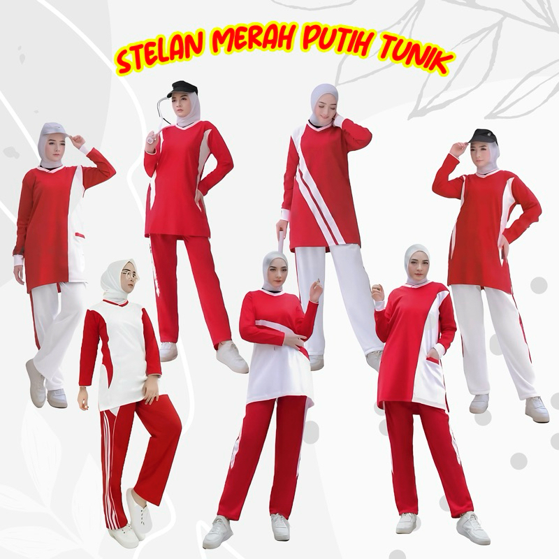 Terlaris Setelan Baju Olahraga Tunik Merah Putih