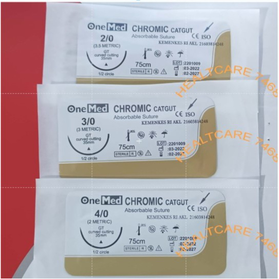 Benang Jahit Catgut Chromic + Jarum OneMed pcs