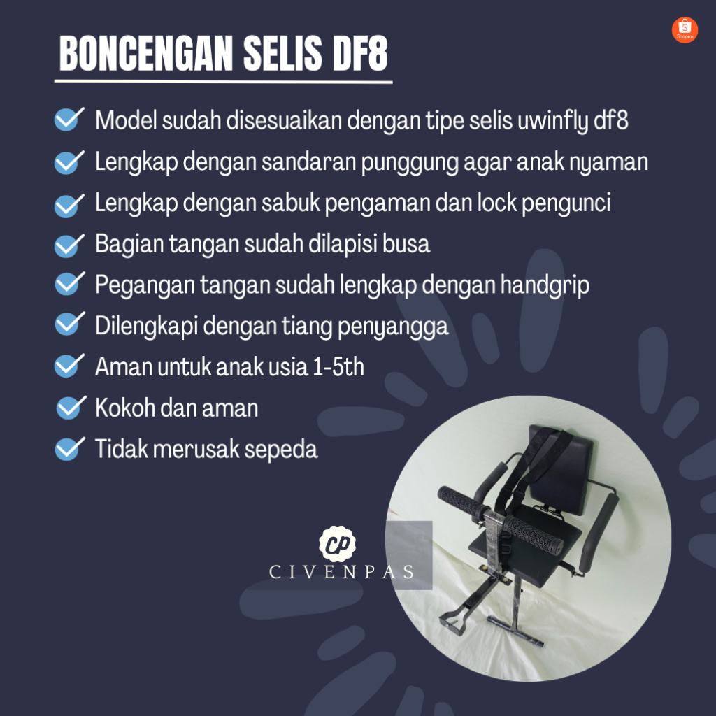 Boncengan Anak Sepeda Listrik Df8 Kursi Boncengan Anak Sepeda Listrik Depan Uwinfly Df8/Df8S