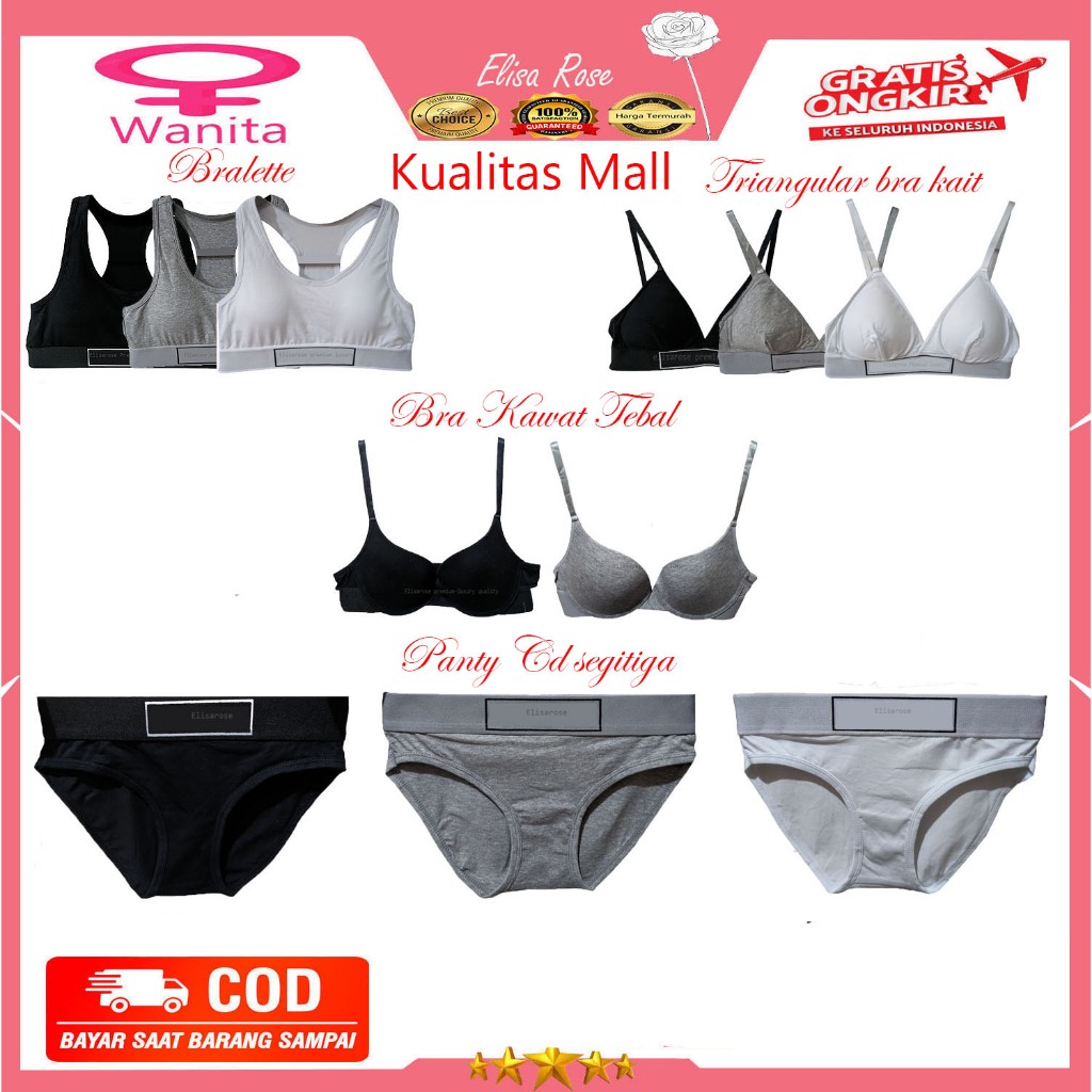 Bralette set triangular set bh kawat set Katun Moderen Tebal Bagus murah abisin stock Kualitas mall 
