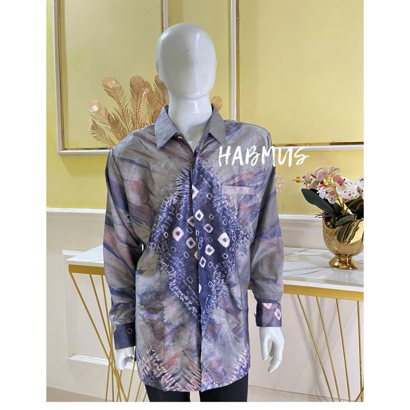 kemeja  pria jumputan Palembang asli tenun sutra silk