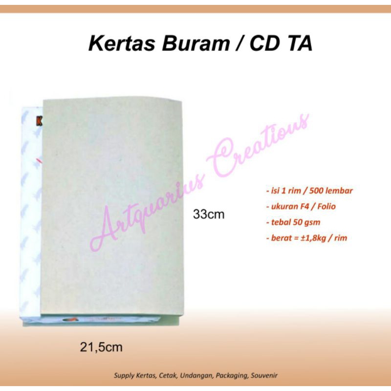 

Kertas Buram / CD TA / kertas koran ukuran Folio F4 isi 1 rim / lembaran