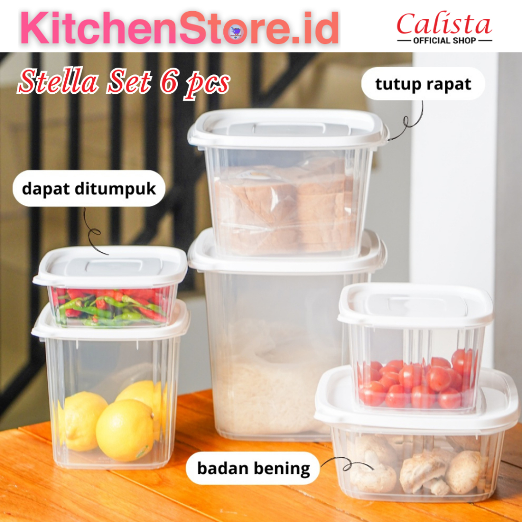 TOPLES PUTIH CALISTA STELLA PUTIH 6 PCS TOPLES PLASTIK SET BENING FOOD CONTAINER BOX ORGANIZER WADAH