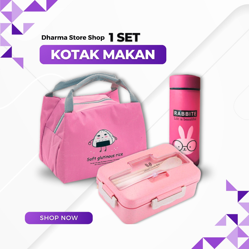 Lunch Box Set Botol Minum Tas Karakter Kotak Makan Tempat Bekal Anak Sekolah Perempuan Laki Laki
