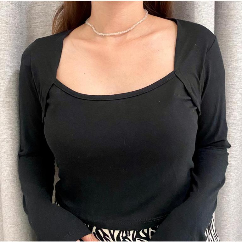 MS Atasan Wanita Square Neck Crop Top Longsleeve MS-C005