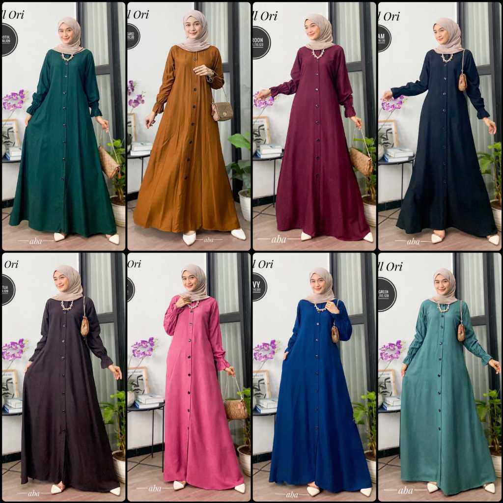 Ferisa Gamis polos bahan gamis twill ori gamis kancing gamis klok gamis jumbo gamis warna hitam dll
