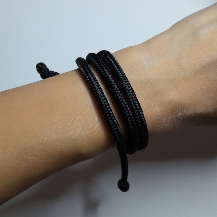 gelang tali prusik 3 layer / gelang tali / gelang simple - Hitam 5mm