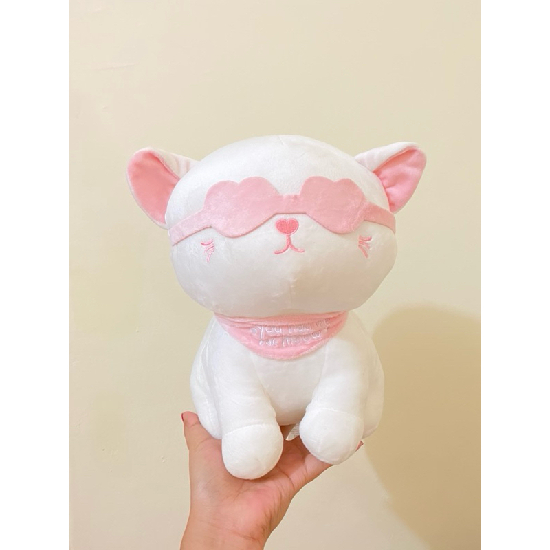 Boneka Miniso Karakter Kucing Putih Kacamata Lucu size 27cm Original / Boneka Miniso Karakter Kucing
