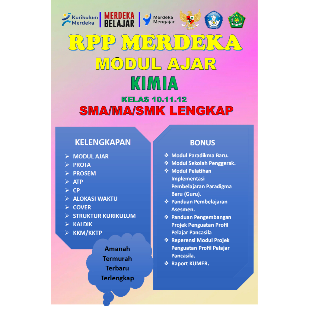 

MODUL AJAR KIMIA KELAS 10.11.12 SMA/SMK/MA KURIKULUM MERDEKA LENGKAP