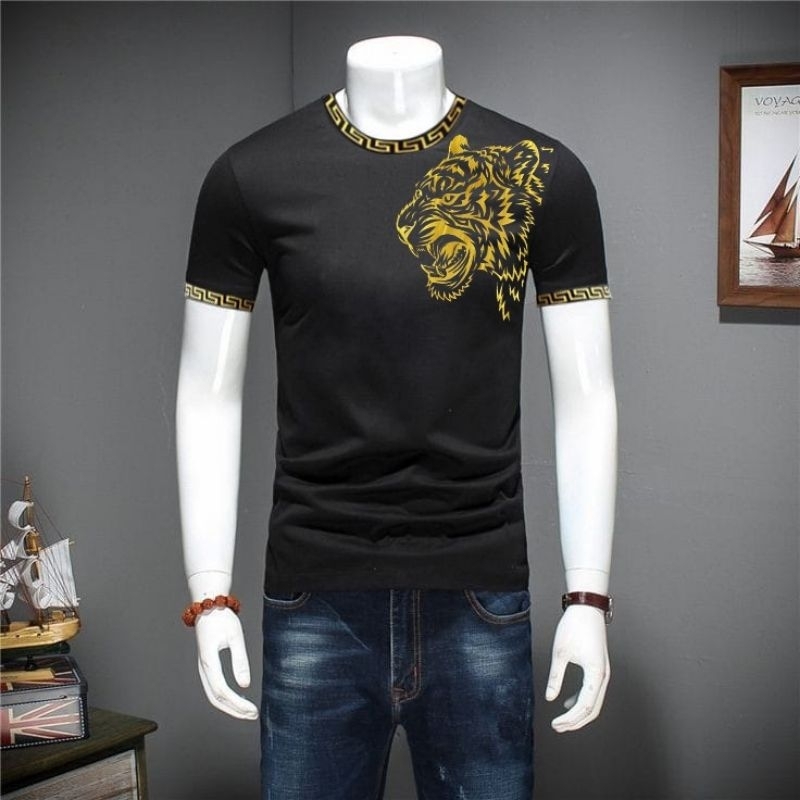 kaos manset kuning motif harimau bahu