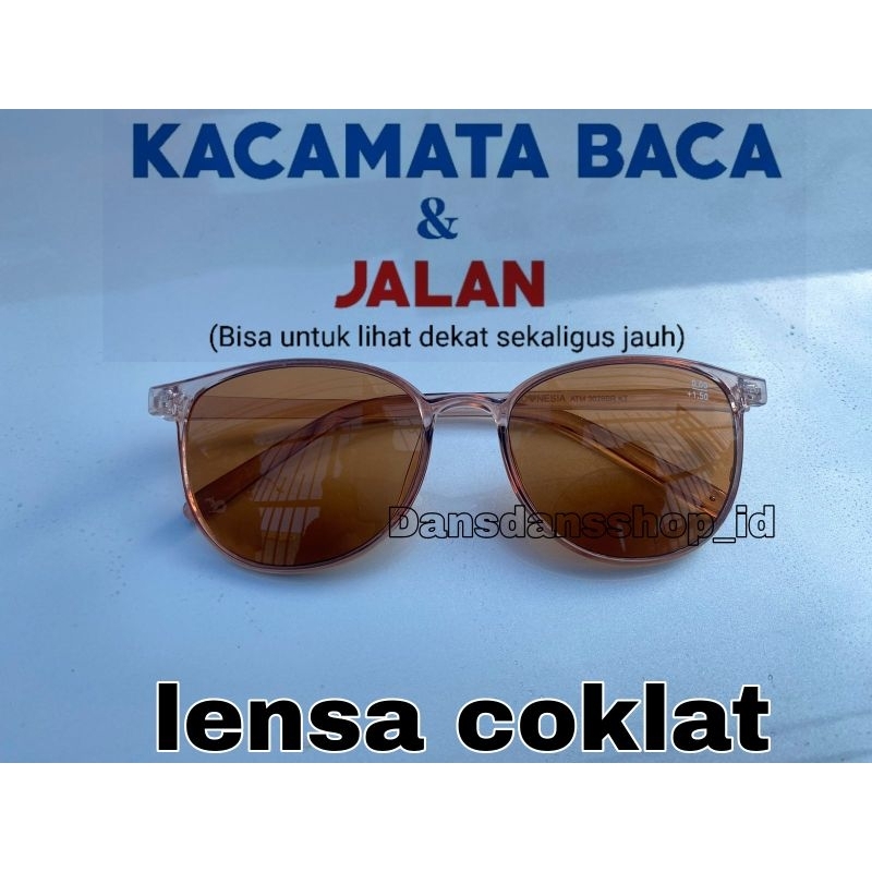 KACAMATA BACA DOUBEL POKUS 2 IN 1 LENSA COKLAT BISA BACA DAN JALAN