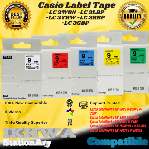 

Compatible Casio Label Tape 9mm Epson LC 3YBW Black On Yellow