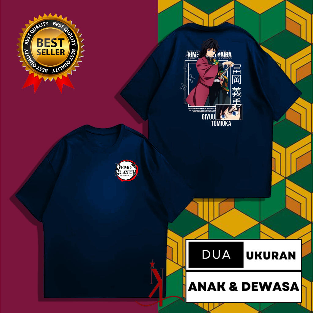 Baju Kaos Anime Giyuu Tomioka Demon Slayer / Baju Kaos Dewasa atau Anak Anime Kimetsu no Yaiba