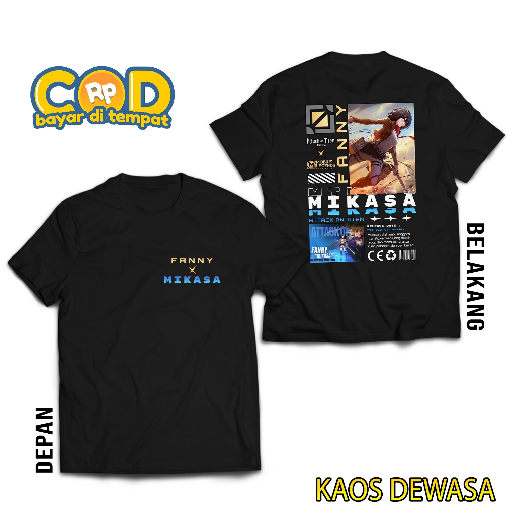 HOSINSHOP KAOS MOBILE LEGEND FANNY MIKASA - KAOS FANNY MIKASA - KAOS ML VIRAL - T-SHIRT PRIA - ATASA