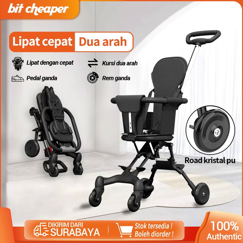 Troli bayi lipat dua arah 4 roda/troli lipat portabel dengan tenda /troli bayi/troli bayi lipat dua 