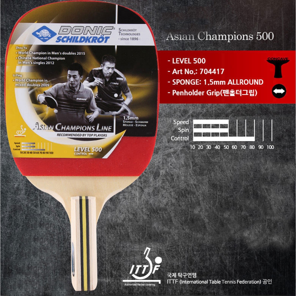 Schildkrot Asian Champion Line Level 500 Control Pen Holder Bat Bet Pingpong Tenis Meja