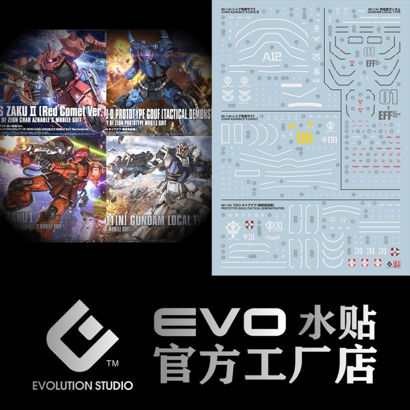 HG GTO CHAR'S ZAKU II RED COMET VER. ZAKU I PROTO GOUF GUNDAM LOCAL TYPE WATER DECAL EVOLUTION STUDI