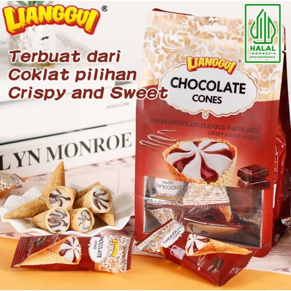 

Lianggui Chocolate Cones Flavour Wafer Roll Biskuit Cokelat Bentuk Ice Cream 108g Halal