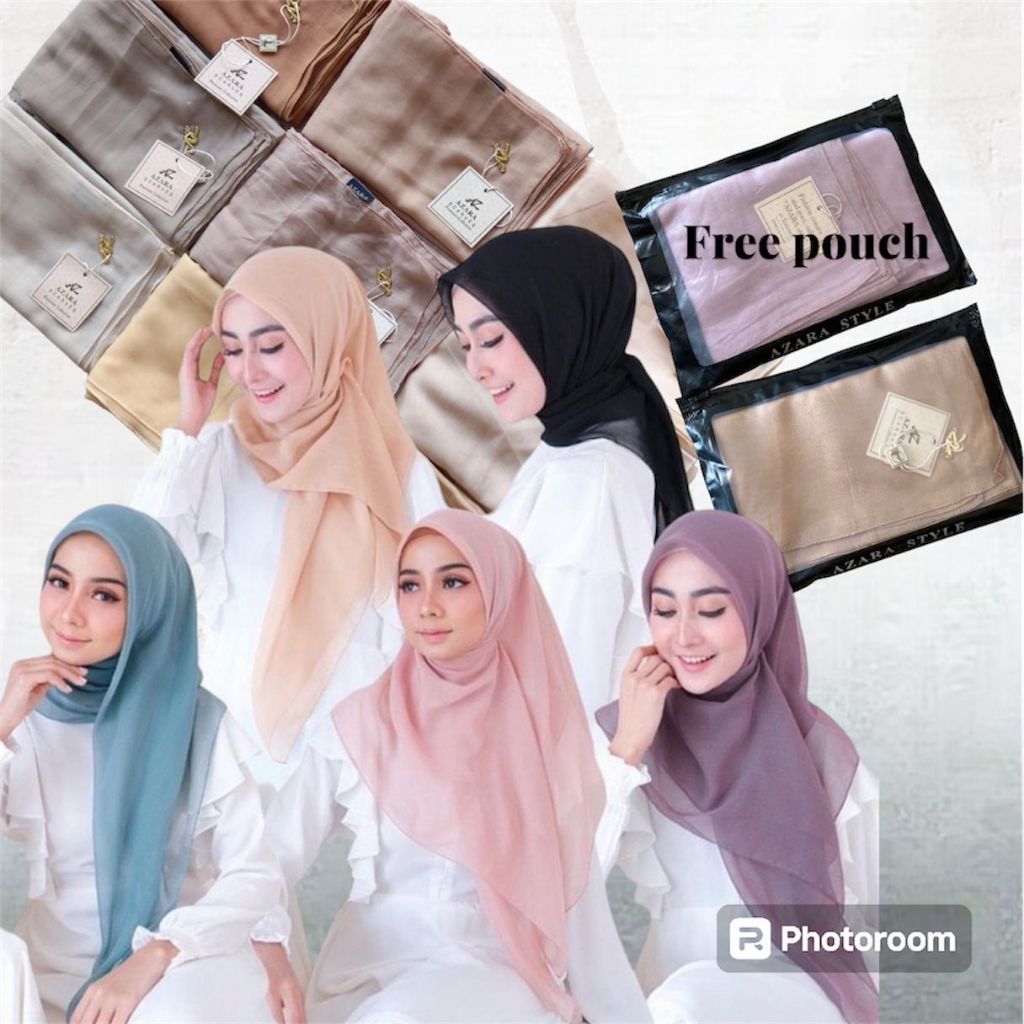 HIJAB SEGIEMPAT PARIS LUXURY FRRE POUCH UK 115X115CM/ S4 AZARA VOAL TEPI CUTTING