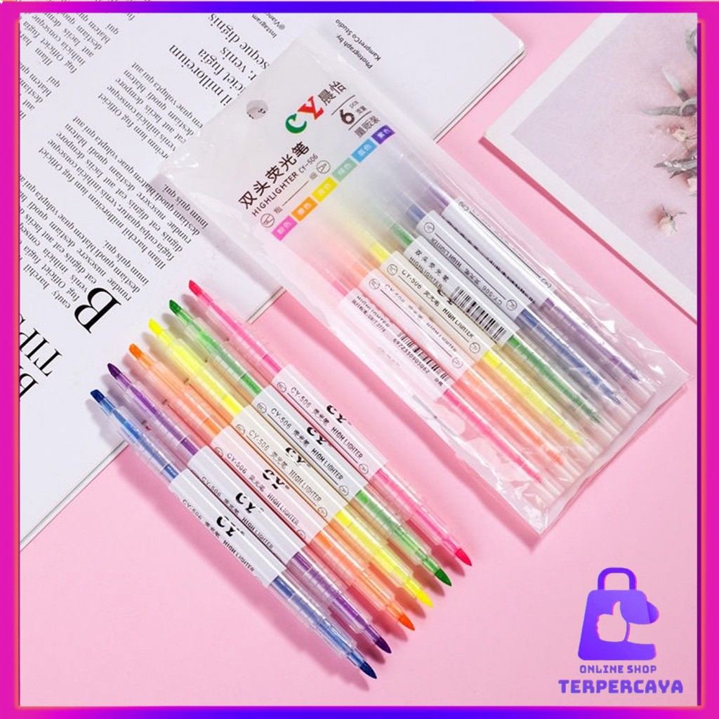 

OST Set Highlighter Dua Sisi Warna isi 6Pcs Pen 2 sisi Diary Marker Stationery Lucu Unik Penanda Buku Warna Warni Pena Penanda Kepala Ganda 2 Arah