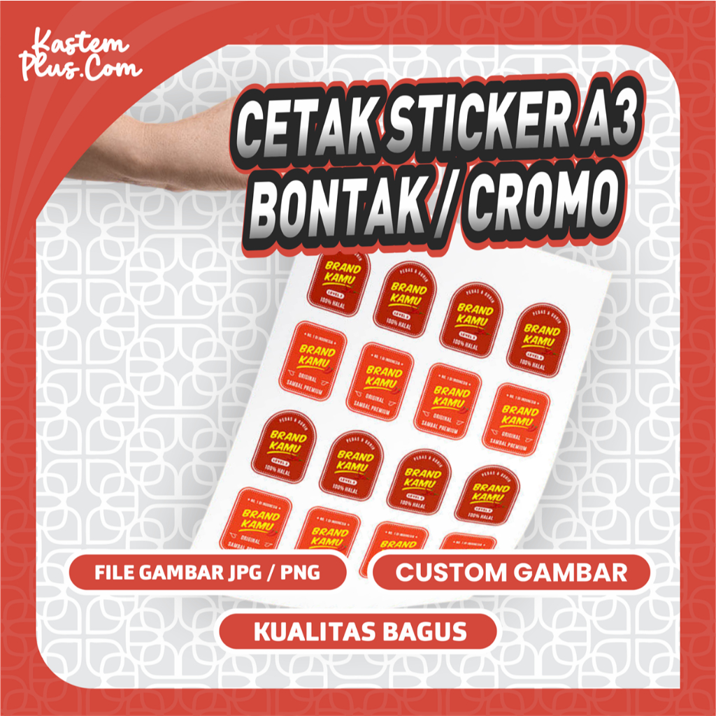 

Cetak Sticker Custom A3 + Cutting Putus Die Cut Print Stiker Label Kemasan Logo Makanan Minuman Murah Tahan Air