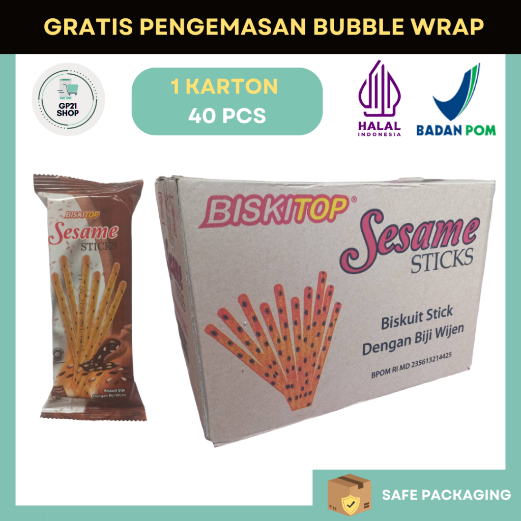 

Biskitop Sesame Sticks 1 Karton / 1 Dus (Isi 40 pcs) - Biskuit Stik Grosir Kartonan Snack Cemilan Murah Enak
