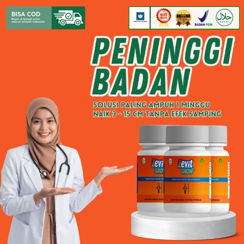 ZEVIT GROW Tinggi Badan - Peninggi Badan TerBAGUS - Susu Tambah Tinggi Badan - Penambah Tinggi Badan