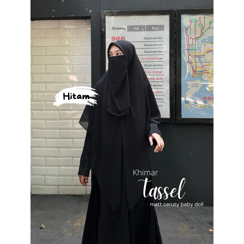 Khimar instan tassel | khimar resleting | hijab segiempat tassel instan set cadar