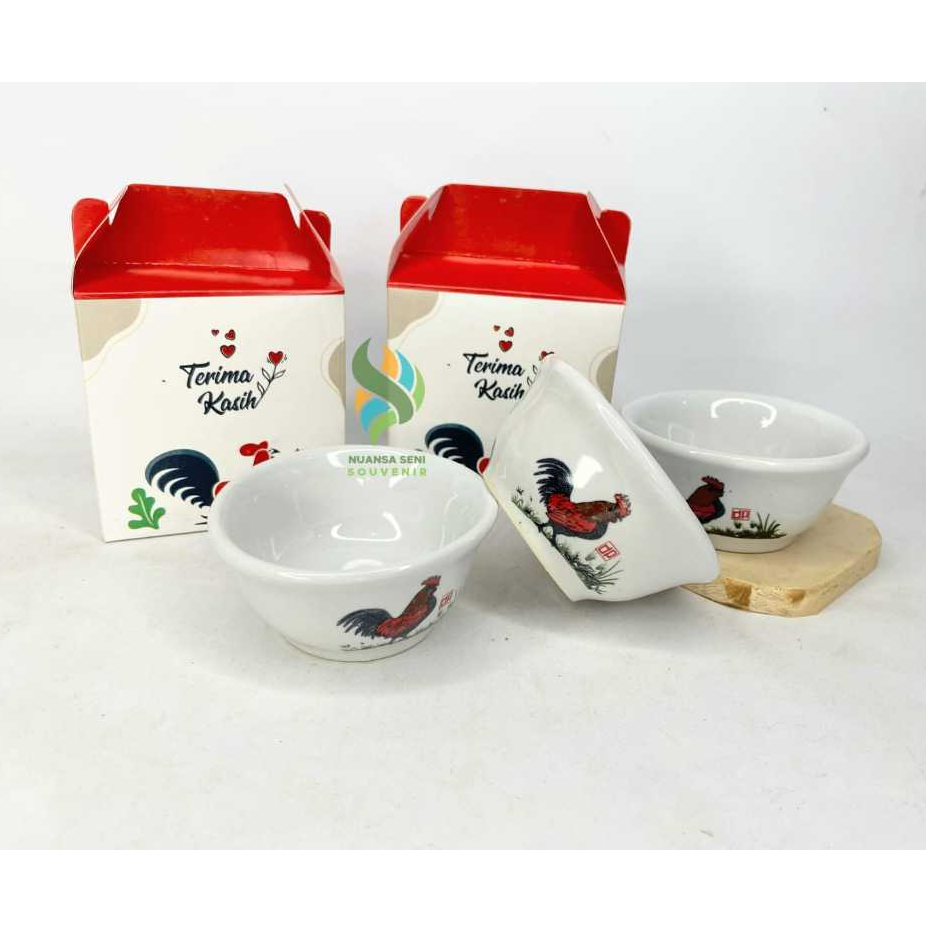 Souvenir Mangkok Sambal Motif Ayam Jago Mangkok Keramik Kecil Small Bowl Ayam 100 pcs