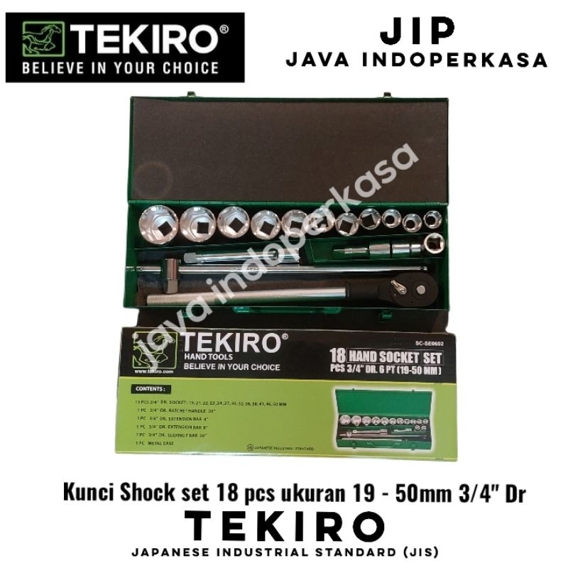 TEKIRO kunci shock set 18 pcs ukuran 19 - 50 mm 3/4" Dr 6pt / 12pt