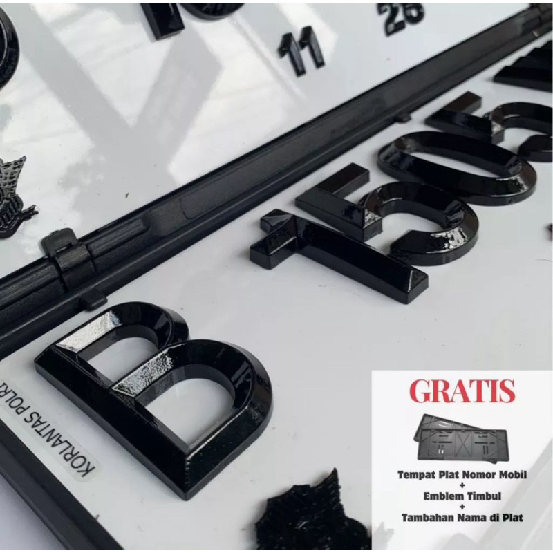 Plat nomor nomer mobil Akrilik mewah timbul Free cover plat