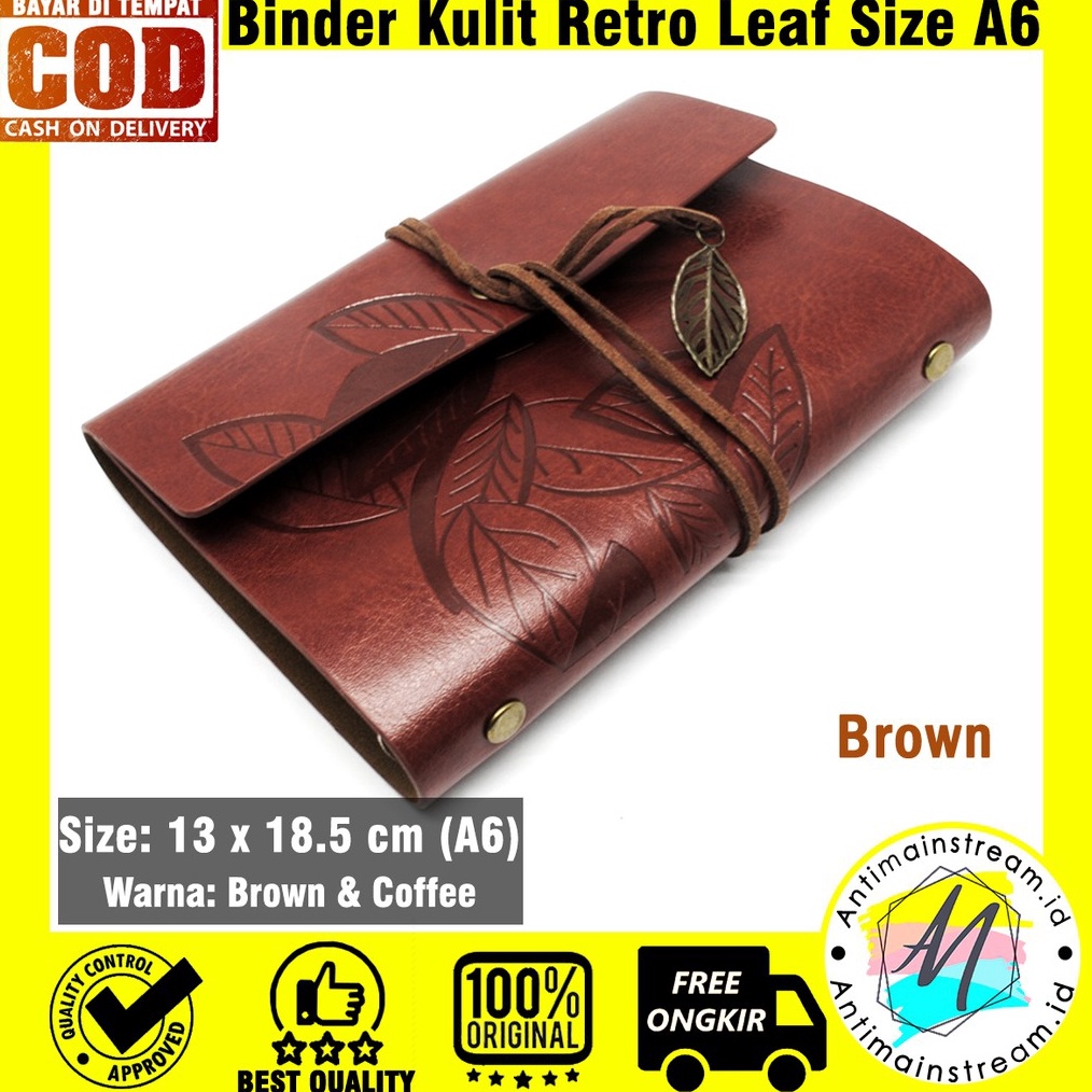 

NEW VARIAN Bisa Custom Nama logo Buku Catatan Binder Kulit Retro Leaf A6 Notebook Agenda Kulit A6 Binder Vintage A6