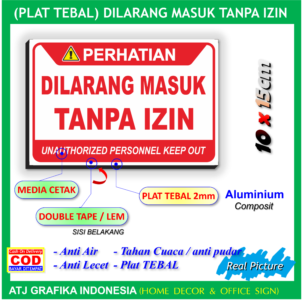 Plat tebal dilarang masuk tanpa izin papan peringatan pintu kamar toko kantor