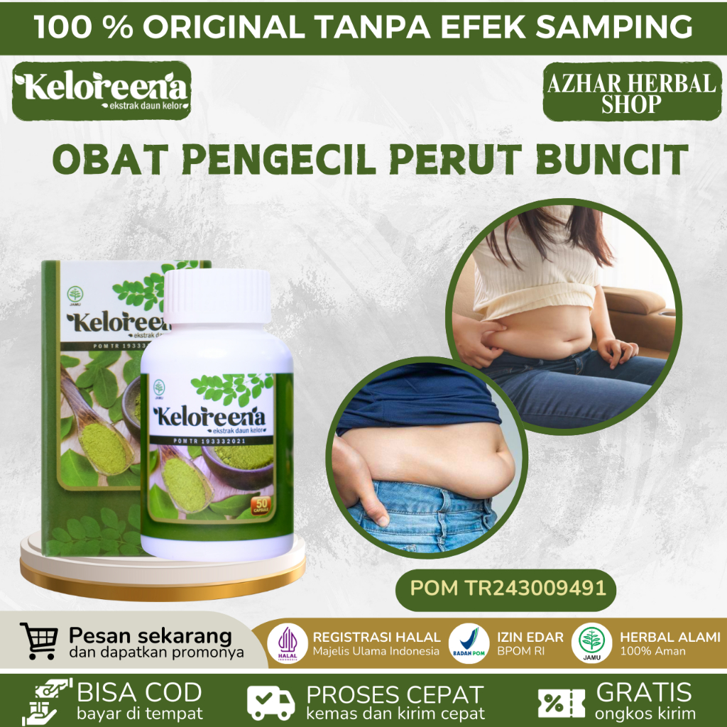Keloreena - Obat Pelangsing Perut Buncit, Pengecil Perut Buncit Wanita & Pria, Herbal Penurun Berat