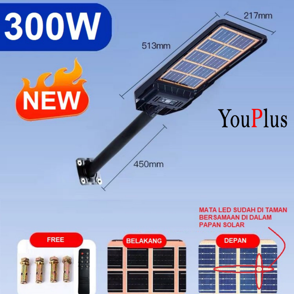 YOUPLUS LAMPU JALAN SOLAR CELL 300W LED / LAMPU JALAN TENAGA SURYA 300w