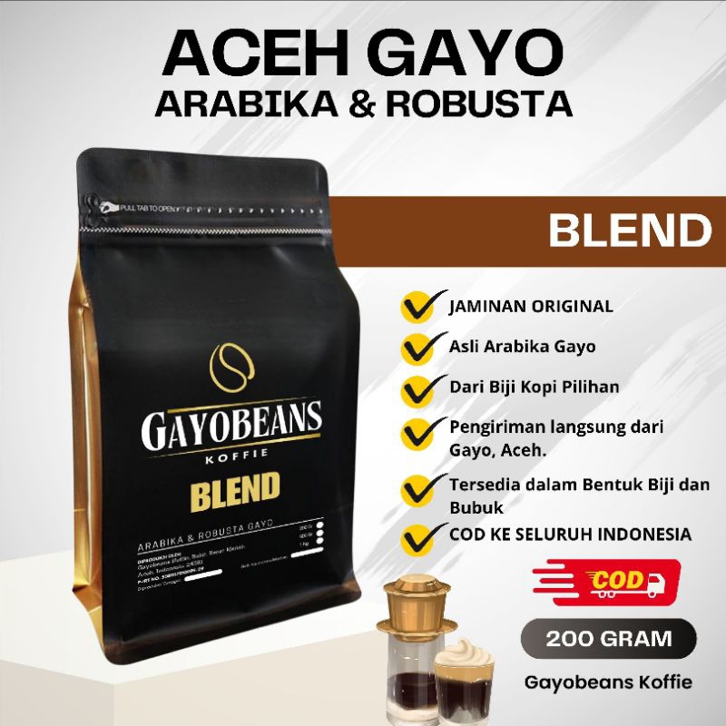 

KOPI GAYO HOUSE BLEND, ARABIKA dan ROBUSTA GAYO GAYOBEANS KOFFIE BLEND 200gr