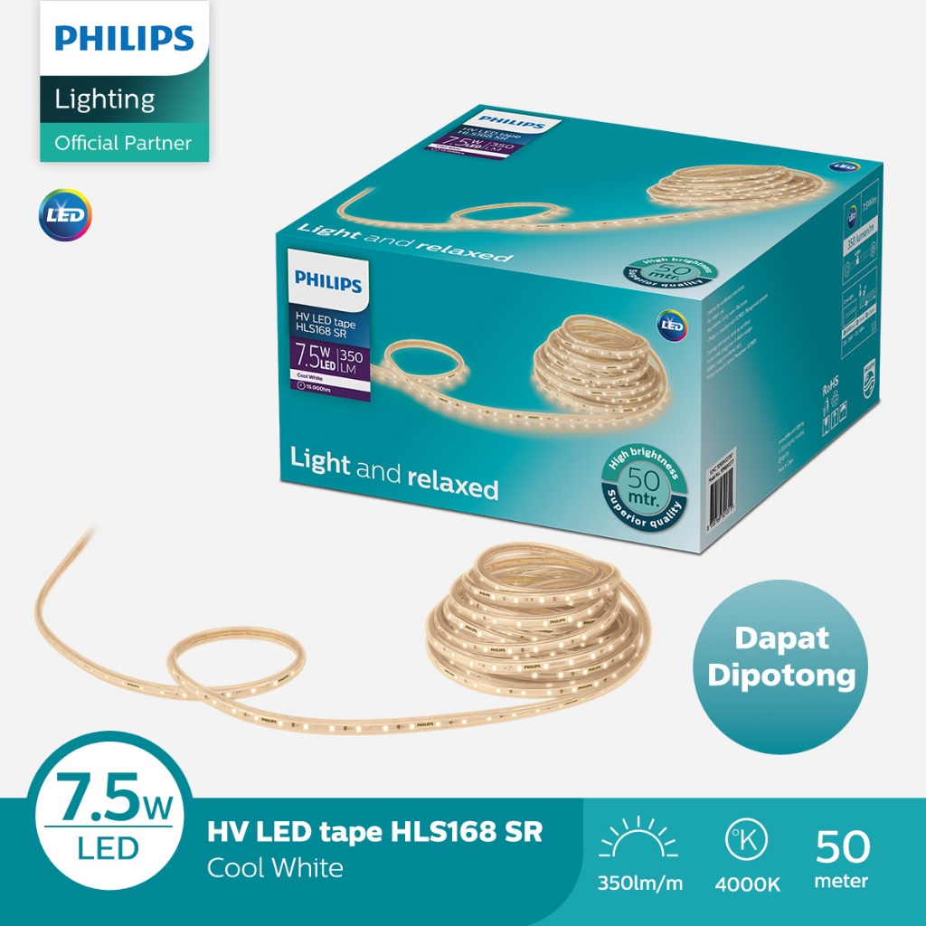 Lampu Philips LED Strip HLS168 7,5W/M 50M 4000K Semi-Putih