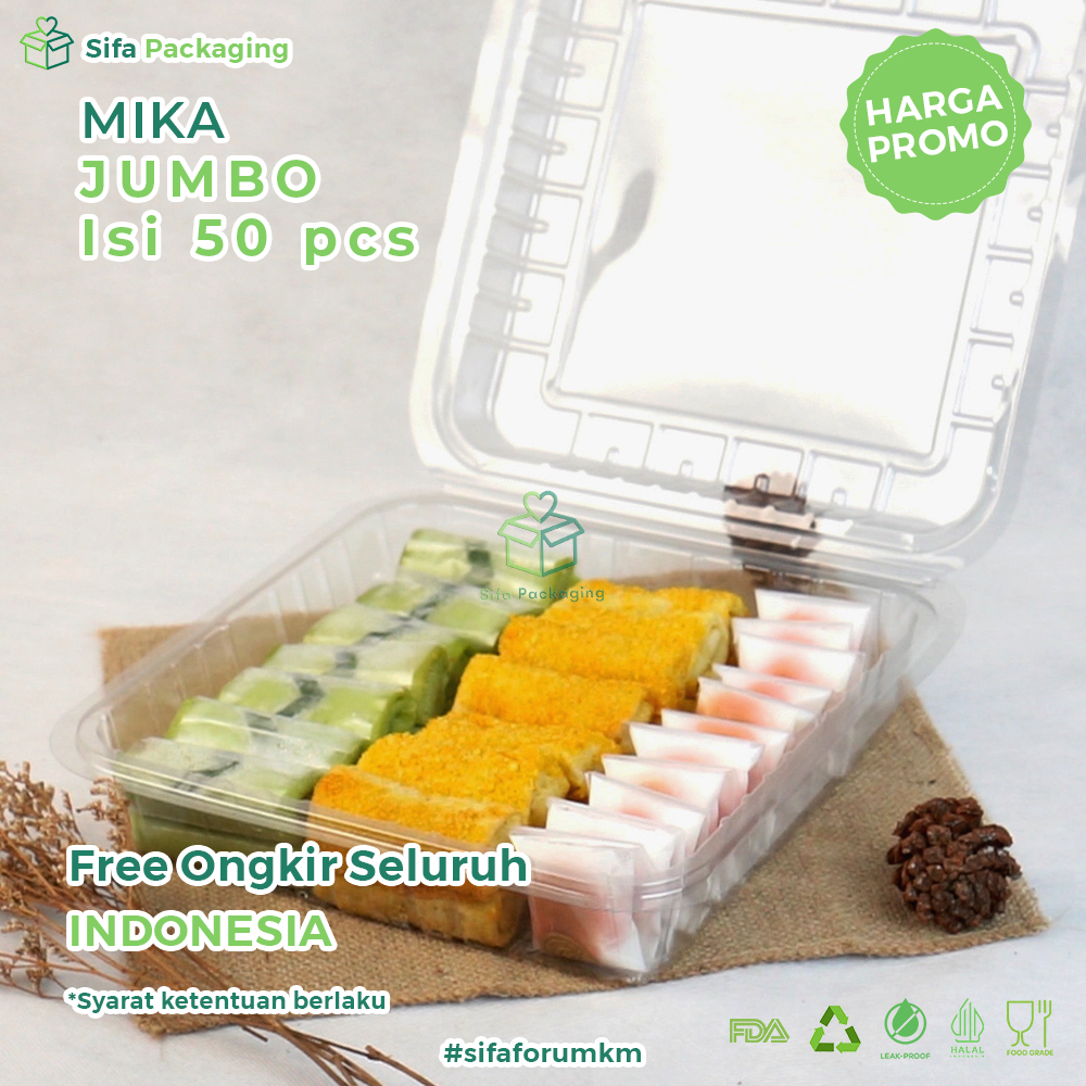 Mika Kue Jumbo Plastik Kotak Besar Kotak Makanan Mika Persegi Kue Bolu Kue basah Kemasan Sekali Paka