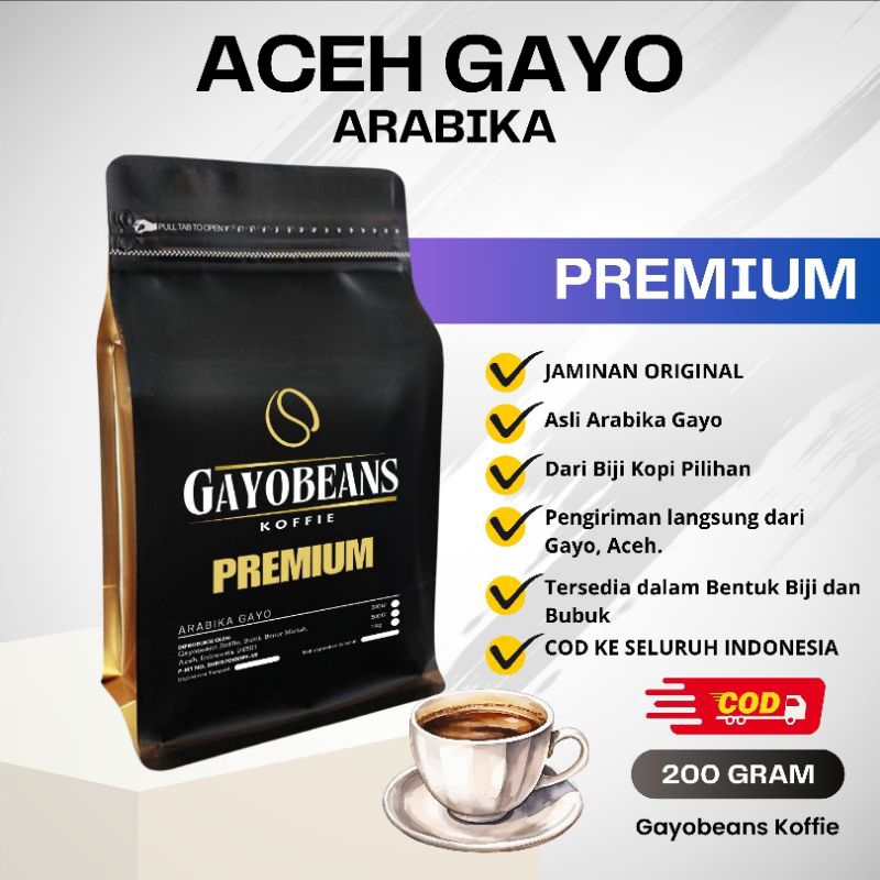 

KOPI ACEH GAYO PREMIUM GRADE, ARABIKA KOMERSIAL GRADE, GAYOBEANS KOFFIE 200gr