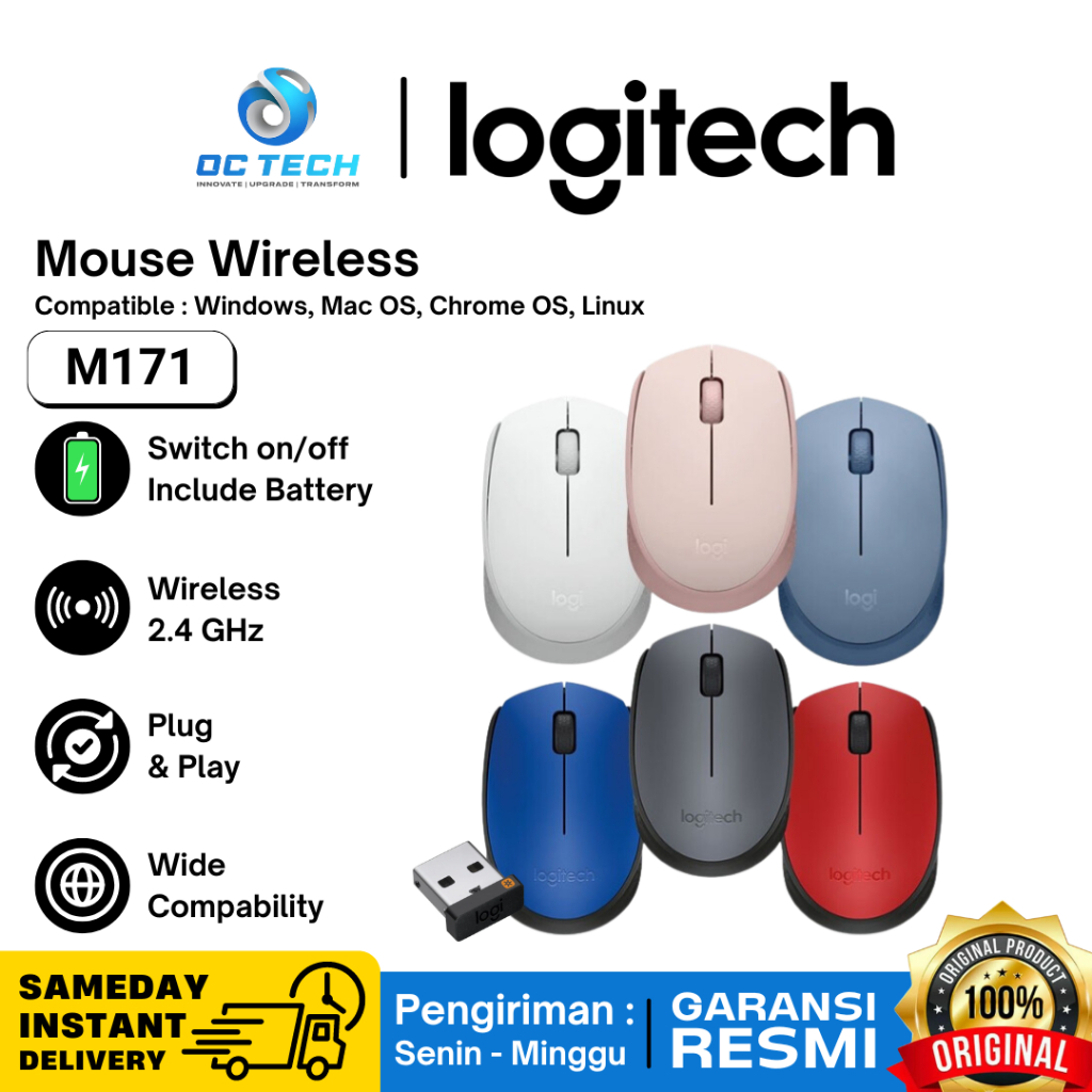 Mouse Wireless Logitech M171 Mouse USB Dongle 2.4 Ghz Original Garansi Resmi