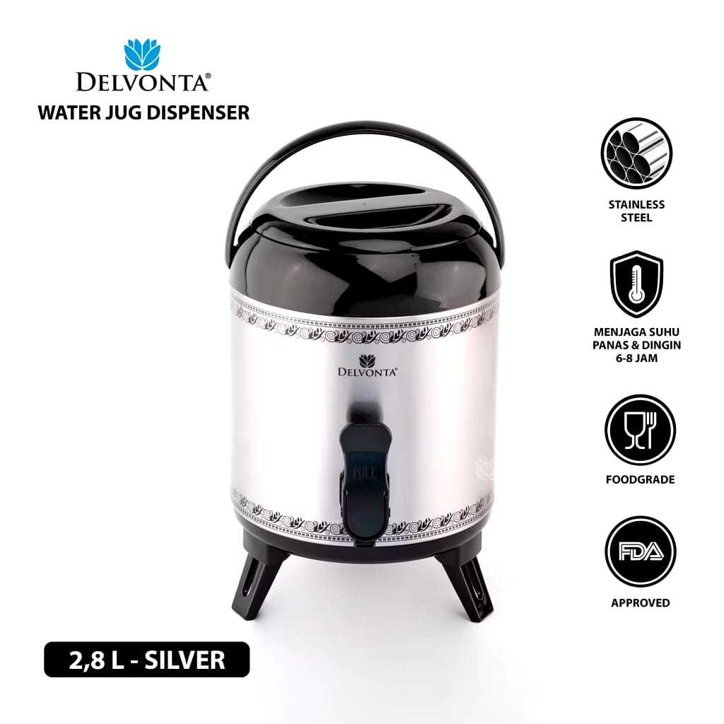 Delvonta Water Jug Dispenser 2,8Liter / 3,8Liter Termos Air Stainless Steel